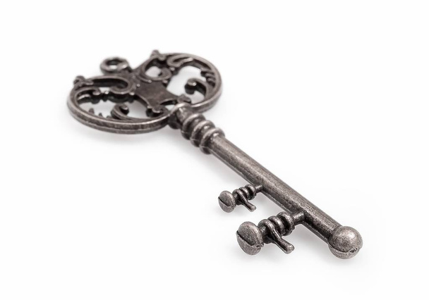 Silver key isolated on white background - Photo, Image