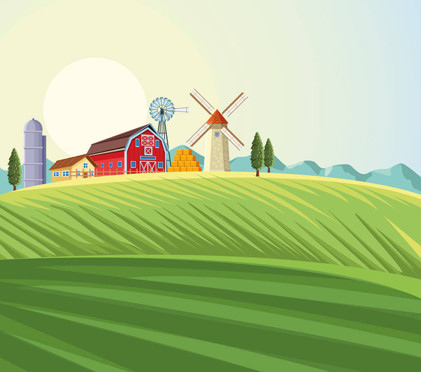 Farm landscape scenery - Vector, Image