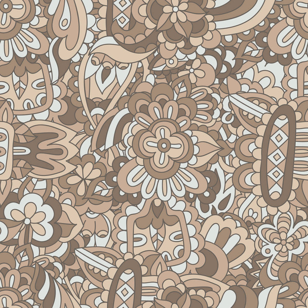Beige doodle flowers abstract endless seamless pattern - Vector, Image