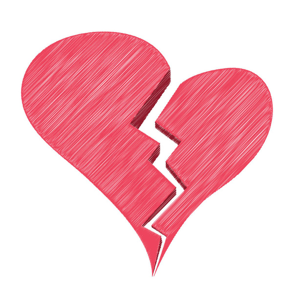 Rode Heartbreak of gebroken hart of echtscheiding geïsoleerd op een witte achtergrond. Vectorillustratie schets stijl. - Vector, afbeelding