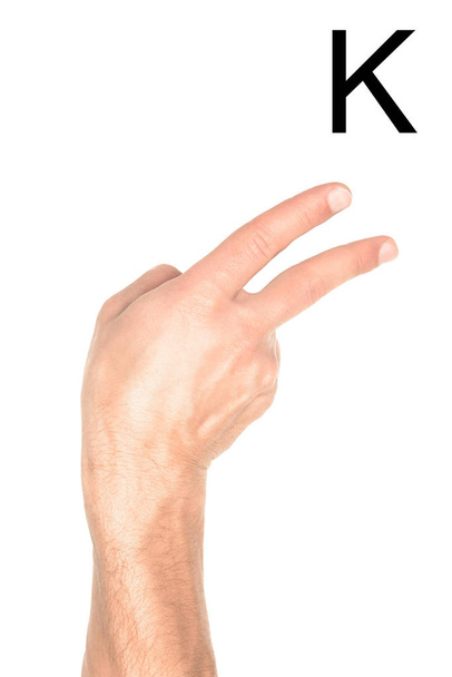 cropped view of man showing cyrillic letter, sign language, isolated on white - Photo, Image