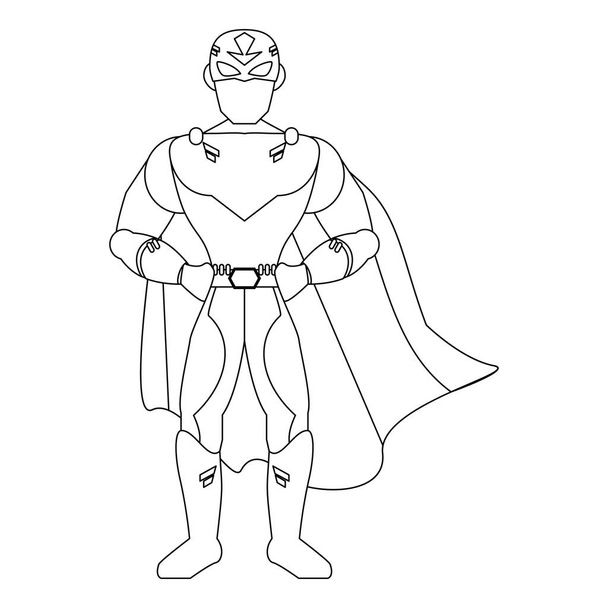 Caricatura de personaje de superhéroe en blanco y negro
 - Vector, Imagen