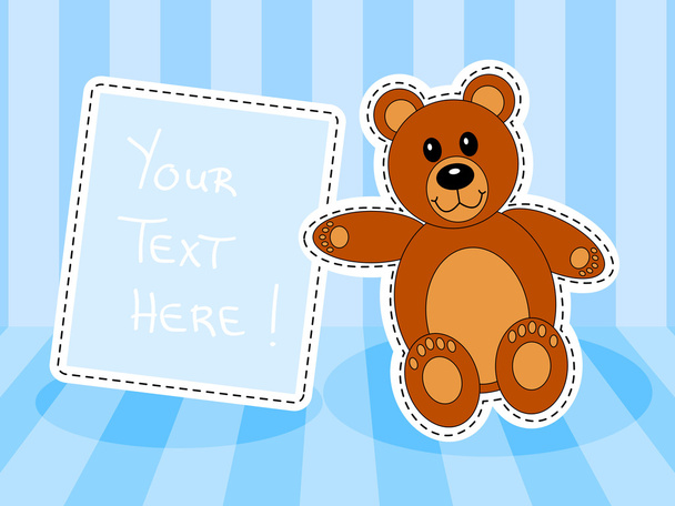 Teddy bear with blank sign in blue room - Vector, afbeelding