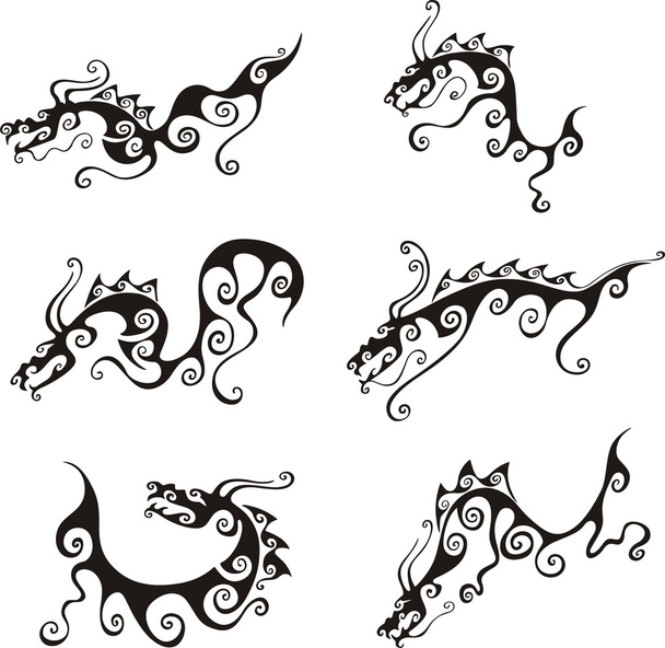Stylistic dragon tattoos - Vector, Image