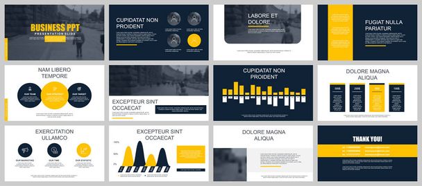 Набір бізнес презентацій слайдів шаблонів з інфографічних елементів. Може використовуватися для презентації брошури, флаєрів, корпоративного звіту, маркетингу, реклами, щорічного звіту, банера, каталогу
. - Вектор, зображення