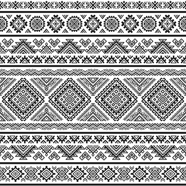 民族のシームレスな白黒パターン。アステカの幾何学的な背景。トライバル プリント。ナバホ族の布。現代の抽象的な壁紙。ベクトルの図。紙、テキスタイル デザイン. - ベクター画像
