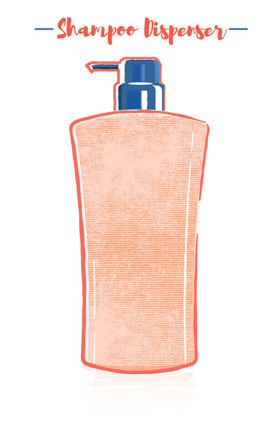 Pencil and textured style orange vector illustration  of a beauty utensil hair shampoo dispenser bottle. - Vector, Image
