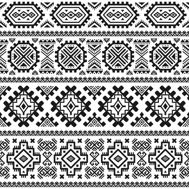 民族のシームレスな白黒パターン。アステカの幾何学的な背景。トライバル プリント。ナバホ族の布。現代の抽象的な壁紙。ベクトルの図。紙、テキスタイル デザイン. - ベクター画像