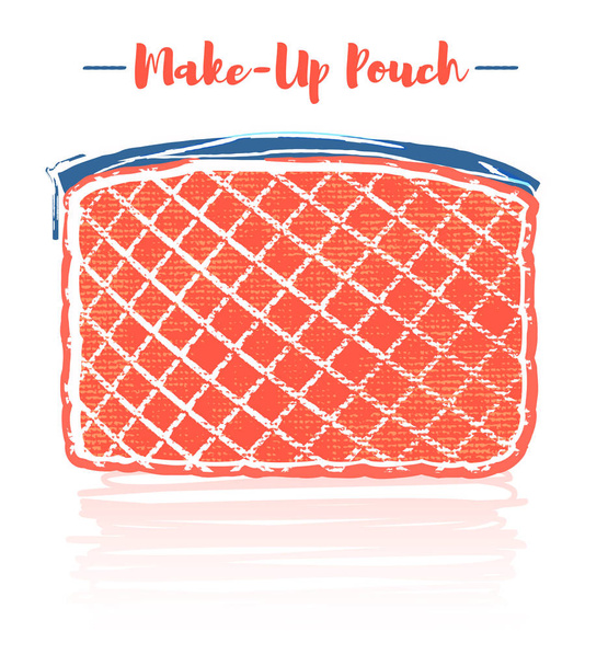 Pencil and textured style orange vector illustration of a beauty utensil padded cloth design pouch. - Vector, Image