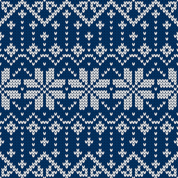 Winter sweater fairisle design. Seamless christmas and new year wool knitting pattern. Vector illustration with snowflakes. Holiday traditional background. - Vector, imagen