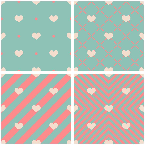 Tile vector pattern with hearts on pink and mint green background - Vector, Image