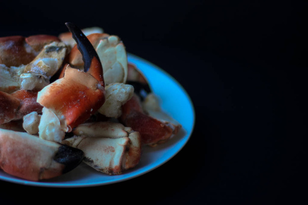 Crab Claws from Atlantic Coast on a plate in the black background - Photo, Image