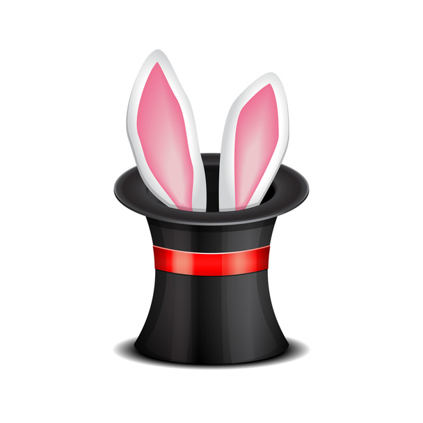 ウサギの耳は魔法のシルクハットから表示されます。 - ベクター画像