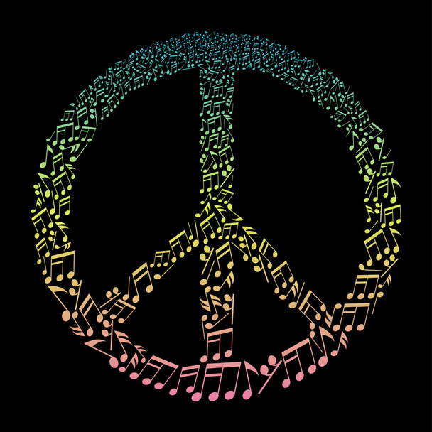 peace symbol with musical notes - Vector, Image