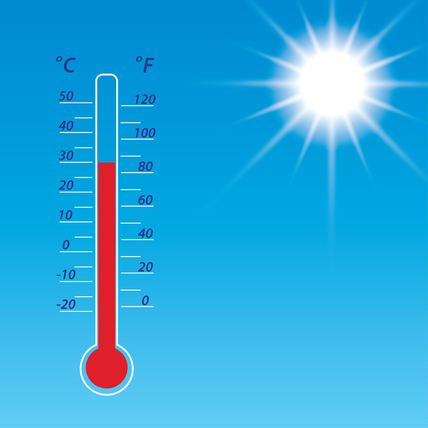 ciel bleu avec soleil et thermomètre lumineux - vecteur
 - Vecteur, image