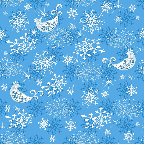 Padrão de Natal azul suave abstrato com flocos de neve e pássaros, vetor eps 8
 - Vetor, Imagem