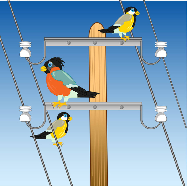 Pole with wire and bird sitting on him - Vektor, obrázek