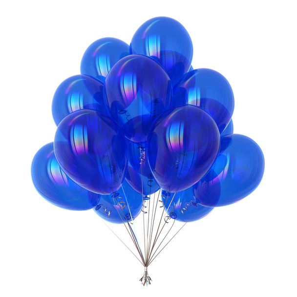 blue balloons bunch party birthday celebrate decoration glossy. 3d illustration, isolated - Φωτογραφία, εικόνα