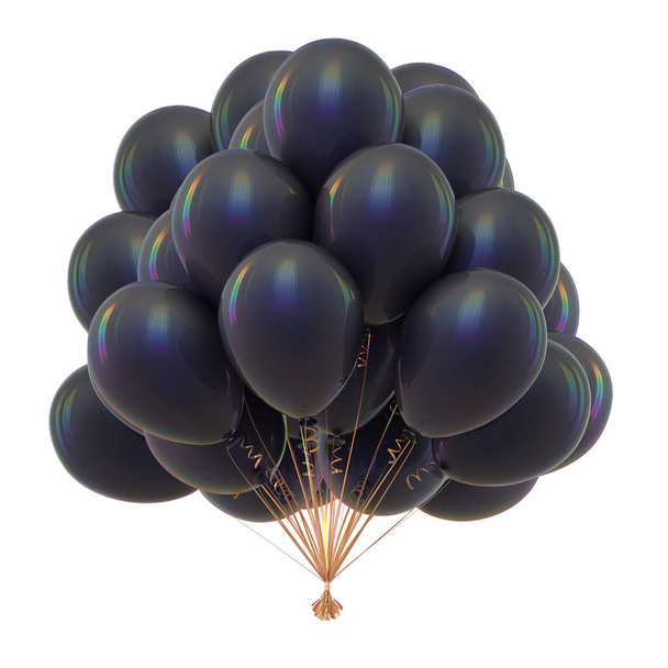 birthday balloons bunch black. party decoration beautiful dark. carnival celebration symbol. 3d rendering - Φωτογραφία, εικόνα