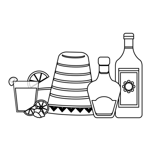 Мексиканський напій текіли в чорно-білому кольорі
 - Вектор, зображення