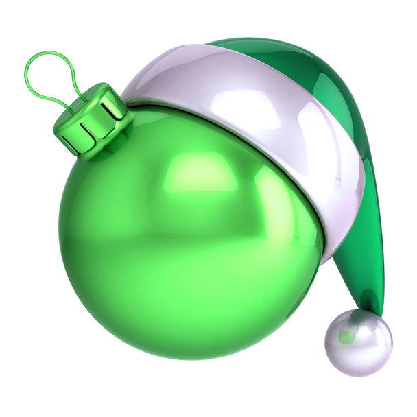 Santa Claus hat green Christmas ball decoration ornament funny blank. New Year's Day bauble. Merry Xmas icon concept. 3d illustration isolated - Φωτογραφία, εικόνα
