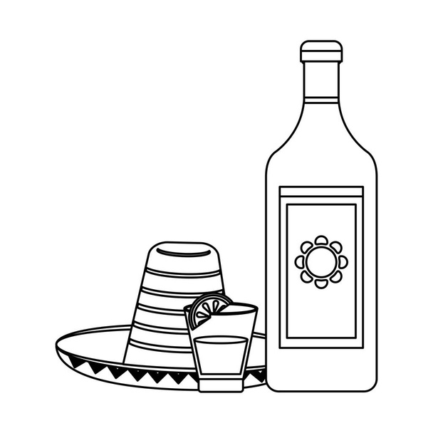 Τεκίλα μεξικάνικο ποτό σε μαύρο και άσπρο - Διάνυσμα, εικόνα