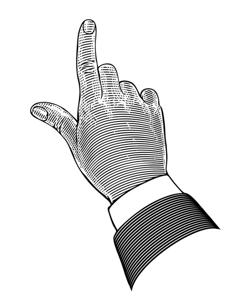 Mano con el dedo que apunta en estilo de grabado
 - Vector, Imagen