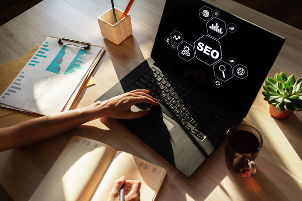 SEO - Search engine optimization. DIgital marketing concept on screen. - Fotó, kép