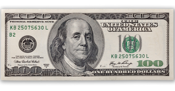 one hundred dollars bill isolated on white - Photo, Image