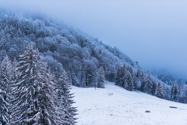 Blick auf verschneite Berge, winterliche Naturlandschaft. - Foto, Bild
