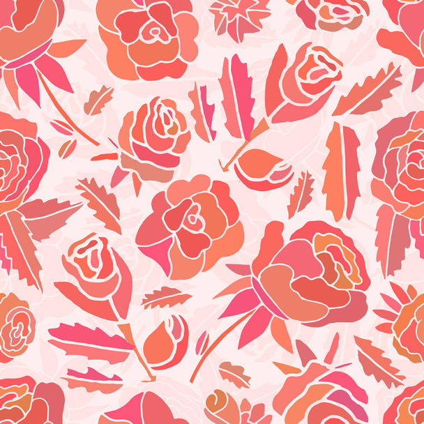 Ροζ τριαντάφυλλα και λουλούδια. Άνευ ραφής. Doodle - Διάνυσμα, εικόνα