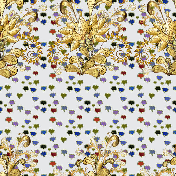 Vrij vintage feedsack patroon in grijs, bruin en geel, bloempjes. Millefleurs. Floral zoete naadloze achtergrond voor textiel, weefsel, covers, sketchs, afdrukken, wrap, scrapbooking, quilten. - Vector, afbeelding
