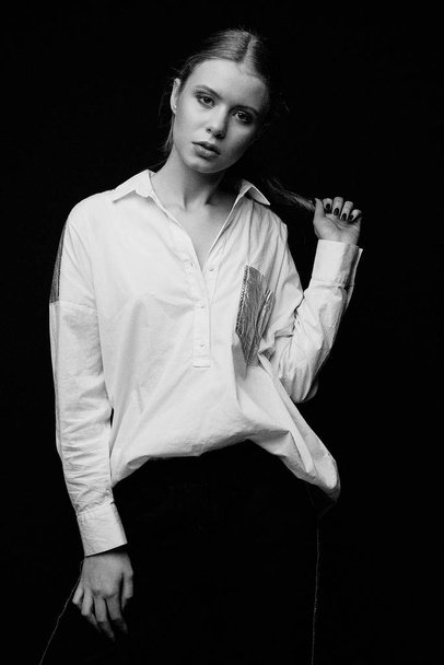 beauty portrait of gorgeous woman against dark background  - Fotografie, Obrázek