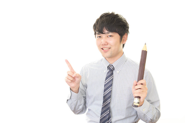 lächelnd asiatische Lehrer isoliert auf weißem Hintergrund - Foto, Bild