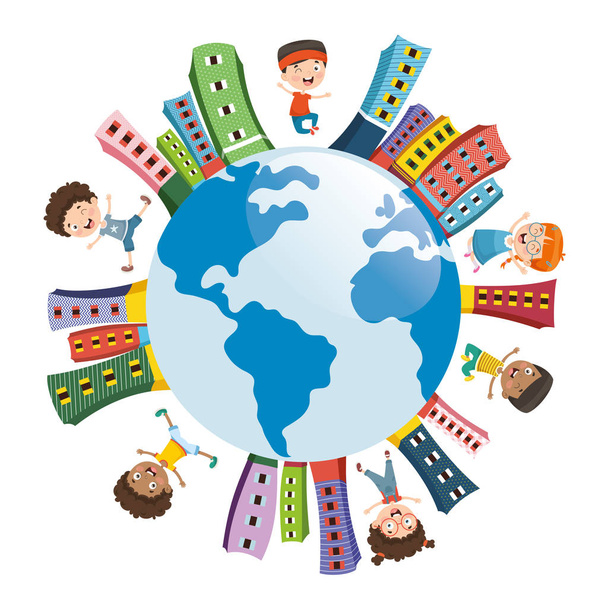 Εικονογράφηση διάνυσμα των παιδιών που παίζουν σε όλο τον κόσμο - Διάνυσμα, εικόνα