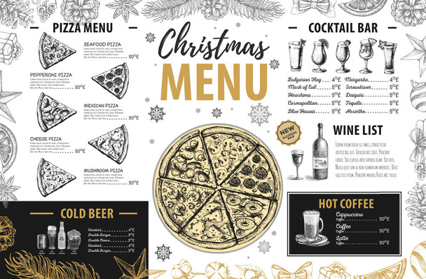 Hand drawing Christmas holiday menu design. Restaurant menu - Vektor, obrázek