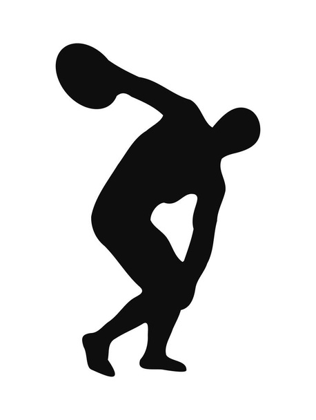 Vector illustration of discus thrower black silhouette isolated on white background - Vector, Image