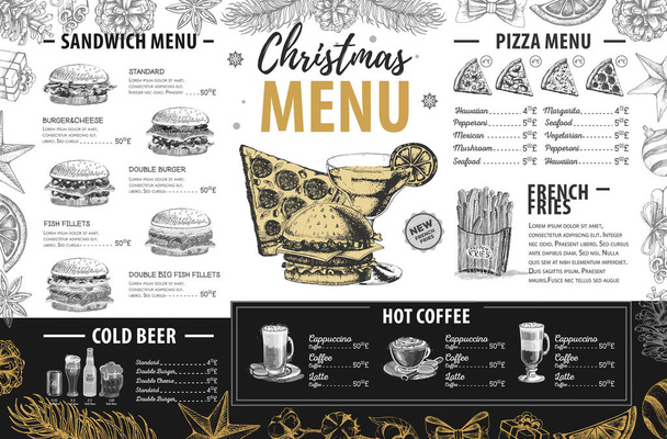 Hand drawing Christmas holiday menu design. Restaurant menu - Vector, Image