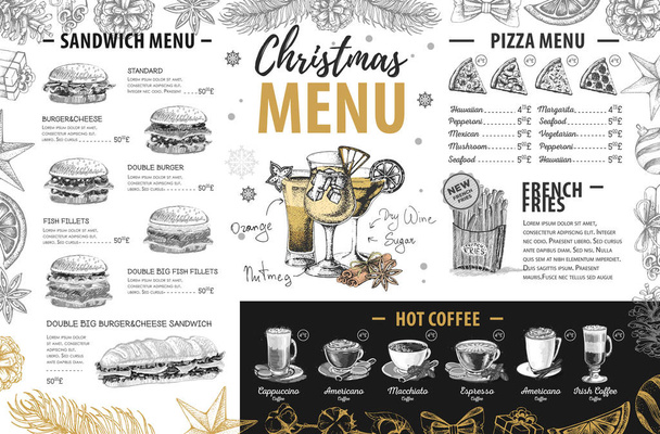 Hand drawing Christmas holiday menu design. Restaurant menu - Διάνυσμα, εικόνα