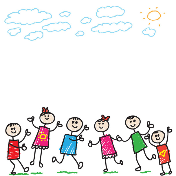 Doodle niños jugando
 - Vector, Imagen