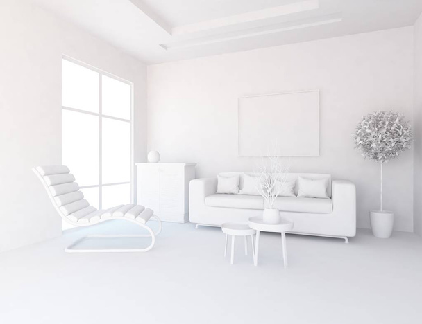 white room interior with furniture. Scandinavian interior design. 3d illustration - Photo, image