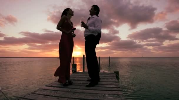 Elegant Couple at Sunset with a Glass of Wine - Footage, Video