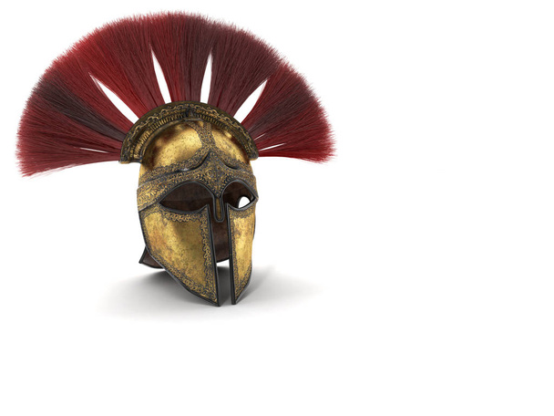 Spartan helmet with red plumage . 3d illustration - Photo, Image