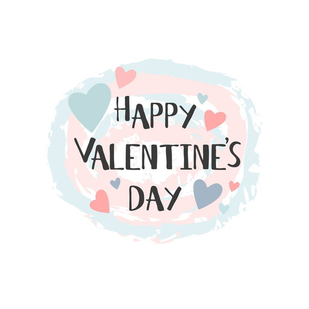 Boldog Valentin-nap kézírásos betűk kártya. Február 14-én modern művészi illusztráció romantikus szív. Vintage rózsaszín szerelem háttér. - Vektor, kép