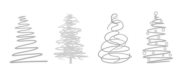 De bomen van Kerstmis op wit. Ingesteld op pictogrammen van geïsoleerde achtergrond. Geometrische art. Objecten voor Polygrafie, posters, t-shirts en textiel. Zwart-wit afbeelding - Vector, afbeelding