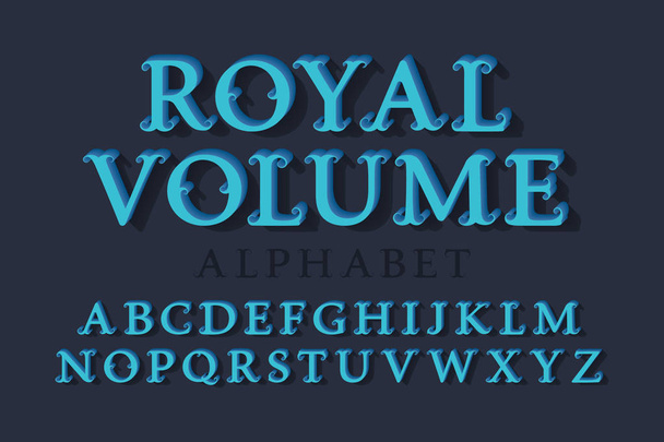 英語のアルファベットを分離したロイヤルのボリューム。3 d のビンテージ文字フォント. - ベクター画像