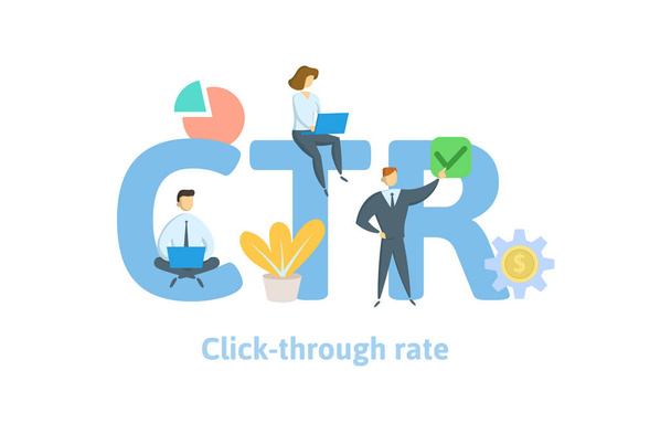 CTR, click trough rate. Concept with keywords, letters, and icons. Flat vector illustration. Isolated on white background. - Vector, Image