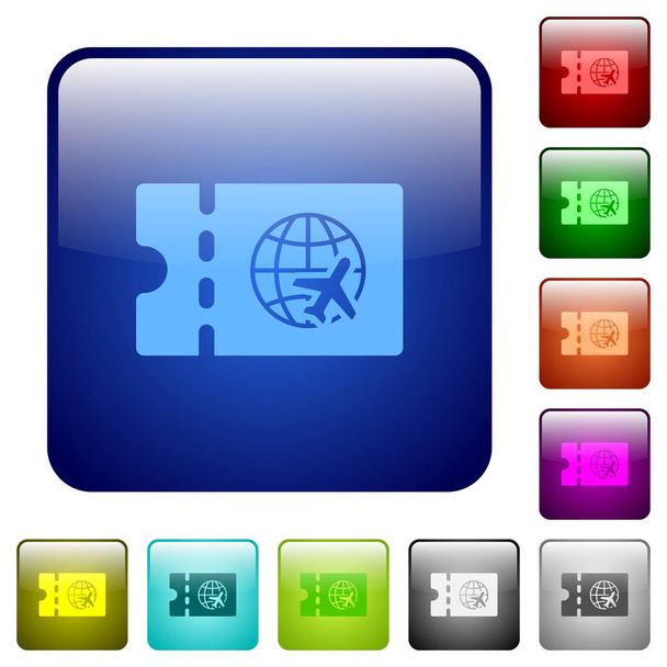 World travel discount coupon icons in rounded square color glossy button set - Vecteur, image