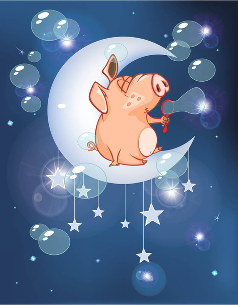 Colorful vector illustration of cute pig cartoon character  - Vektör, Görsel