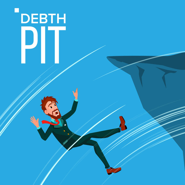 Falling Scared Businessman Vector Falls From The Edge Of The Mountain Edge Crisis, Bankruptcy, Debt Pit. Illustration - Vector, Image